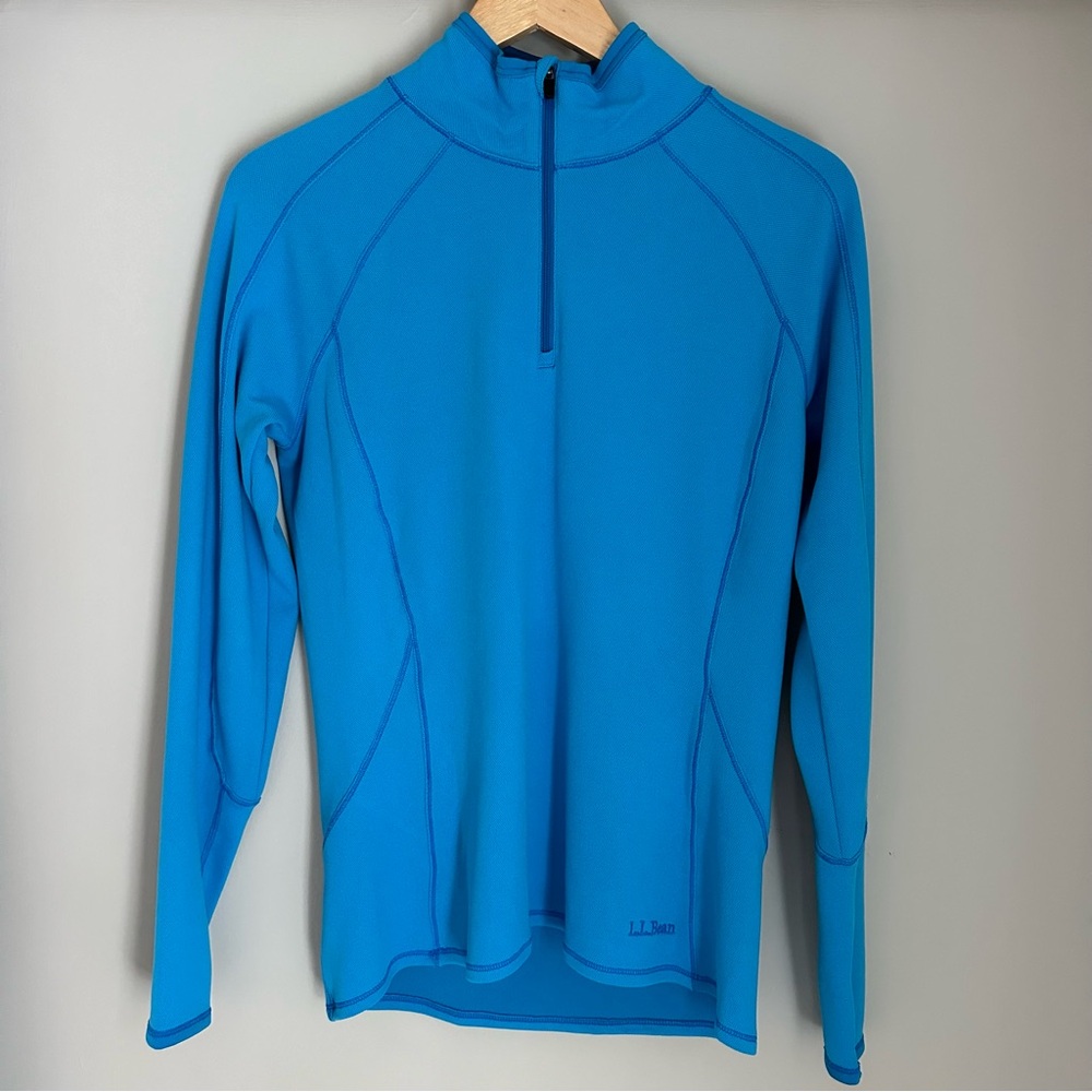LL Bean Women's 1/4 Zip Long sleeve Shirt Midweight Base Hiking Outdoors Blue S‎